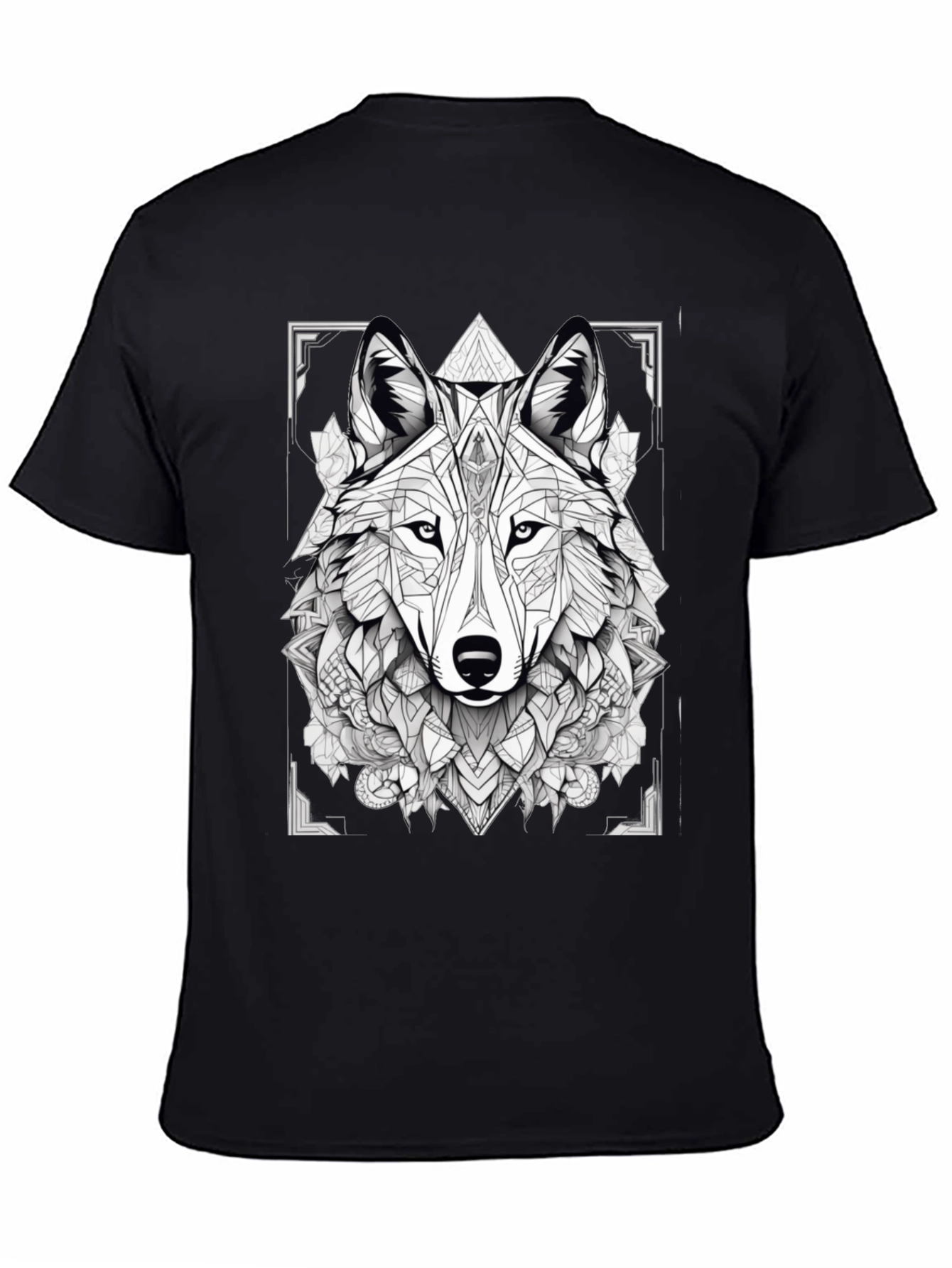 Geometric Wolf Graphic Black T-Shirt