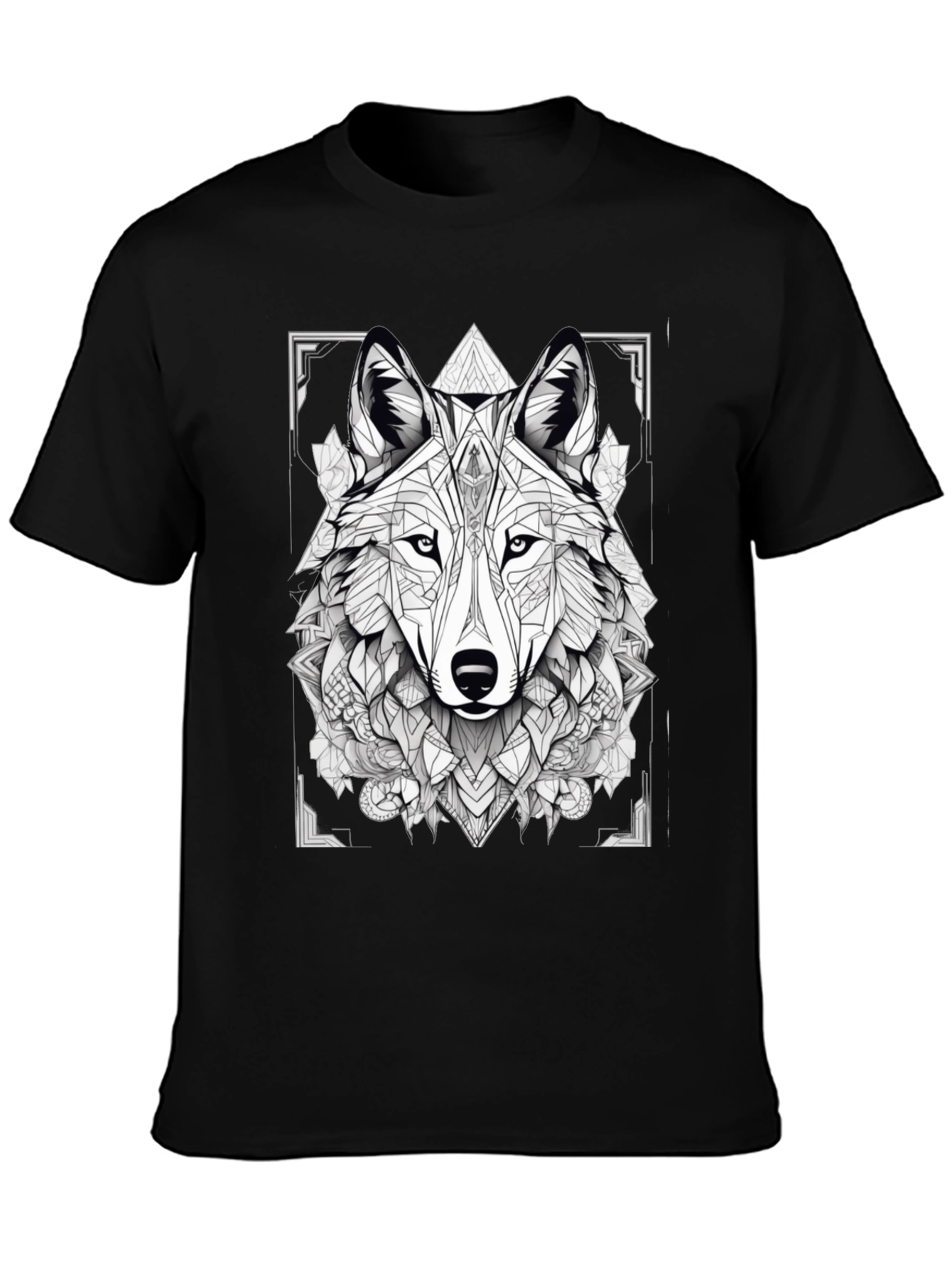 Geometric Wolf Graphic Black T-Shirt