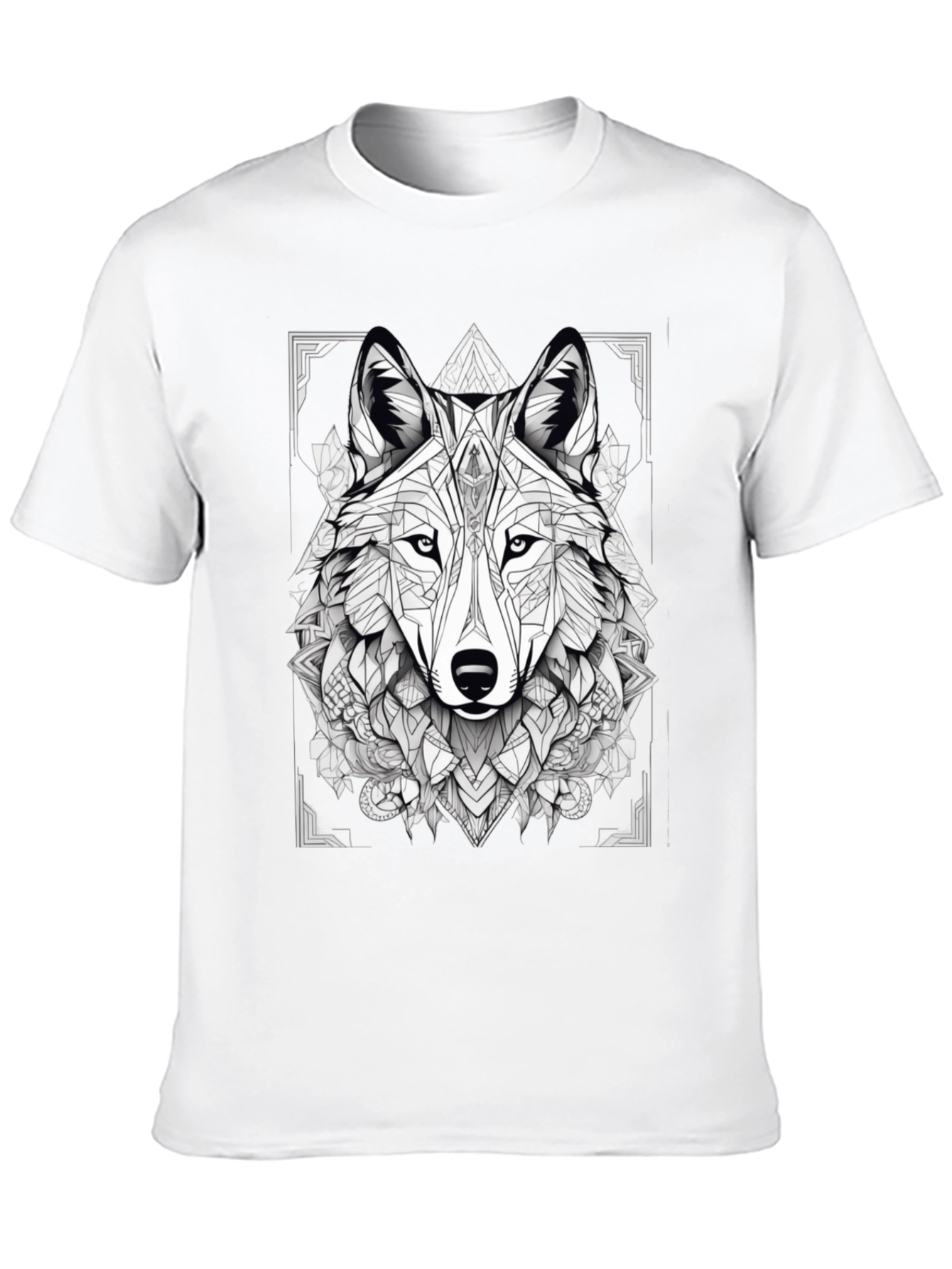 Geometric Wolf Graphic Black T-Shirt