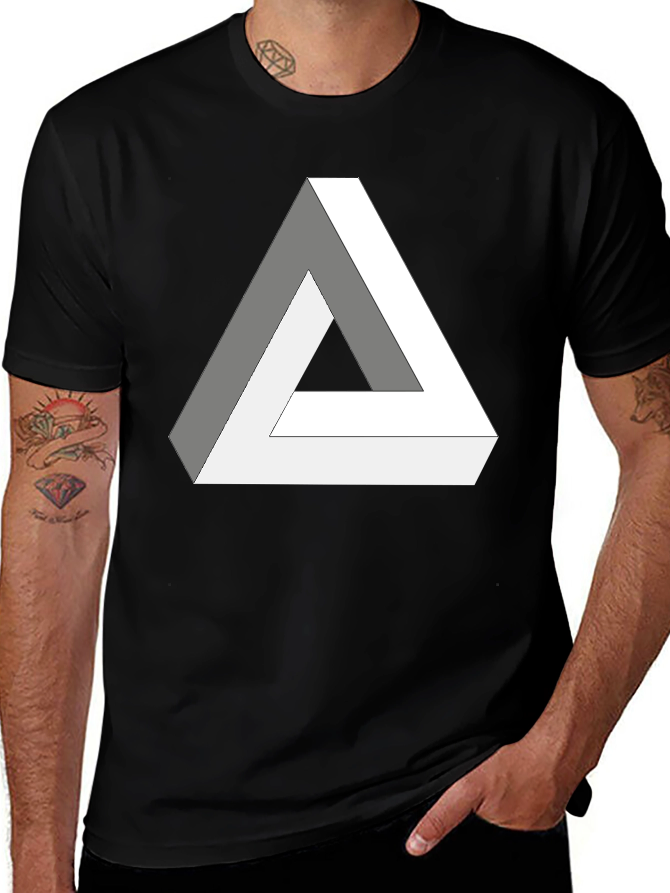 Impossible Triangle Black T-Shirt - Optical Illusion Design
