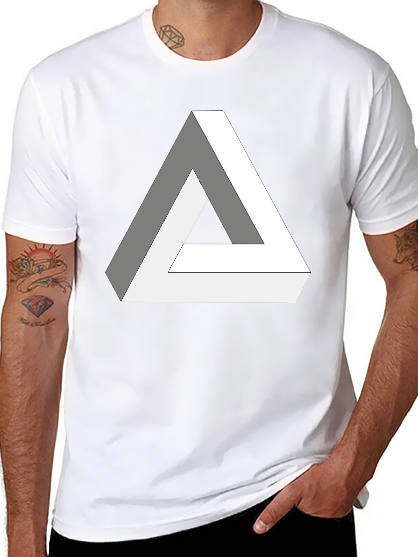 Impossible Triangle Black T-Shirt - Optical Illusion Design