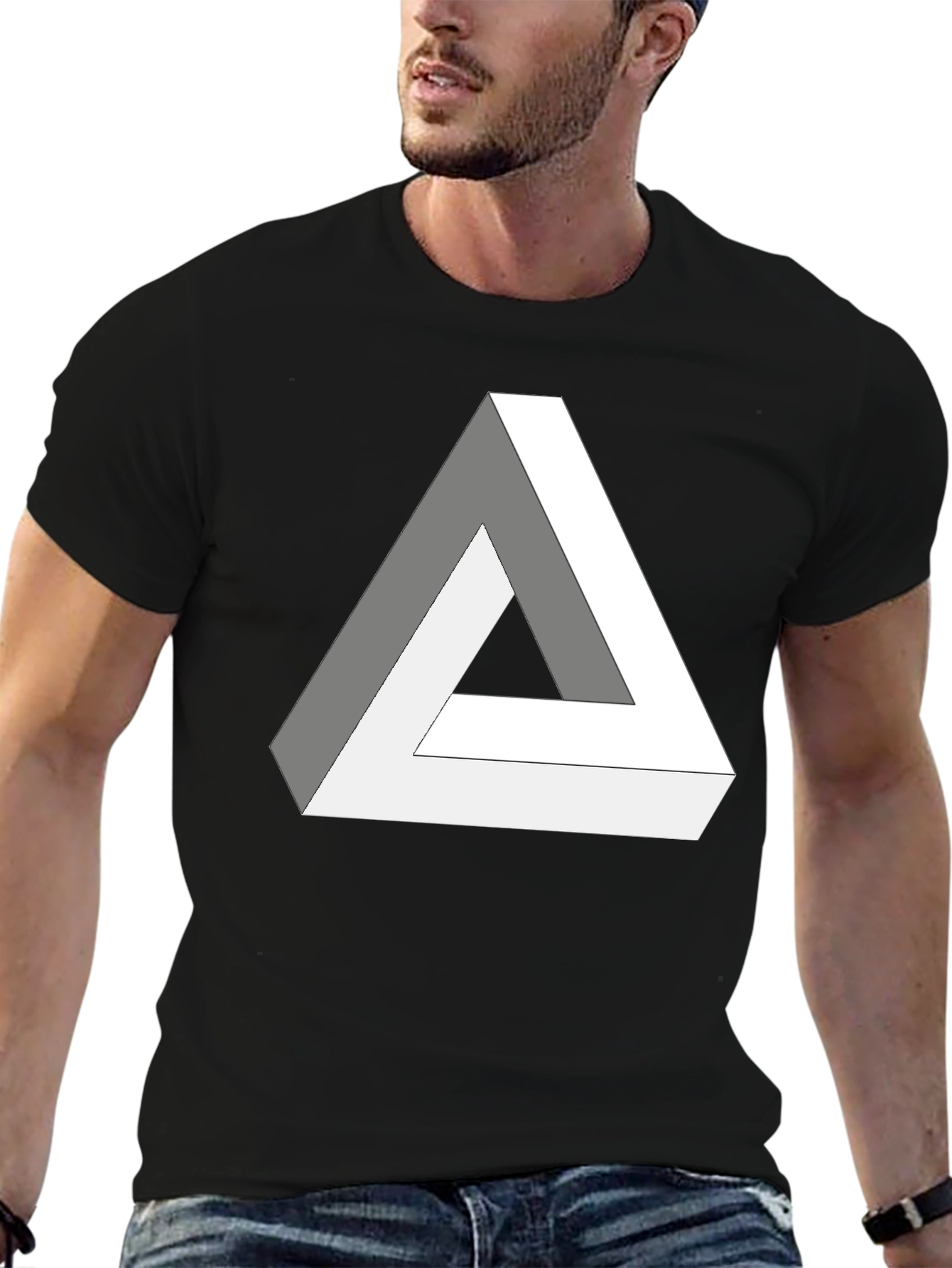 Impossible Triangle Black T-Shirt - Optical Illusion Design