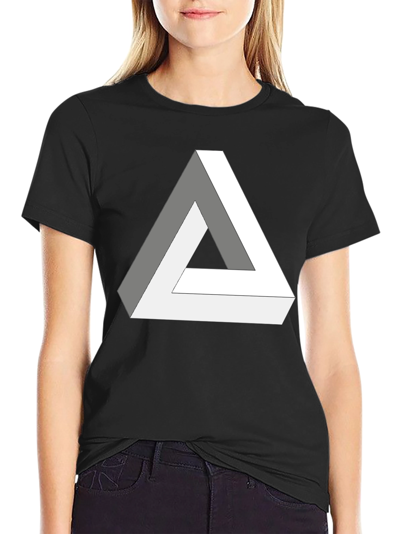 Impossible Triangle Black T-Shirt - Optical Illusion Design