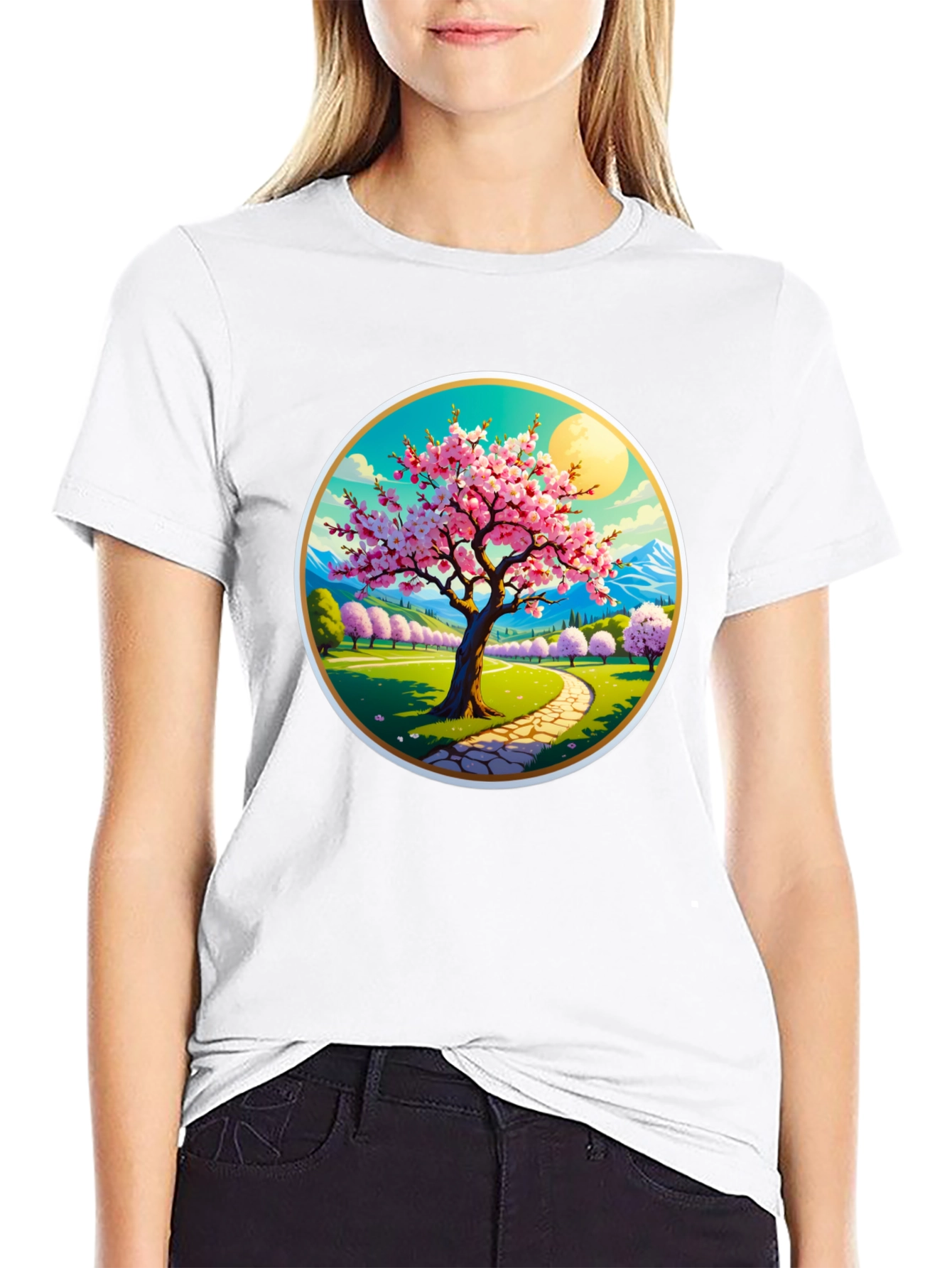 Cherry Blossom Path Black T-Shirt