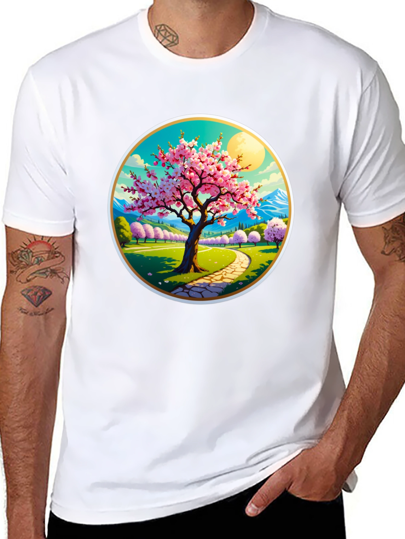 Cherry Blossom Path Black T-Shirt