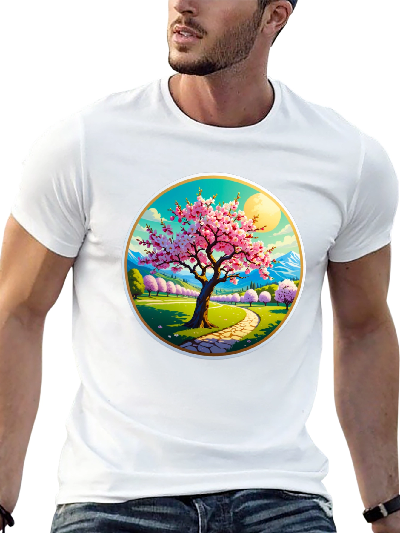 Cherry Blossom Path Black T-Shirt