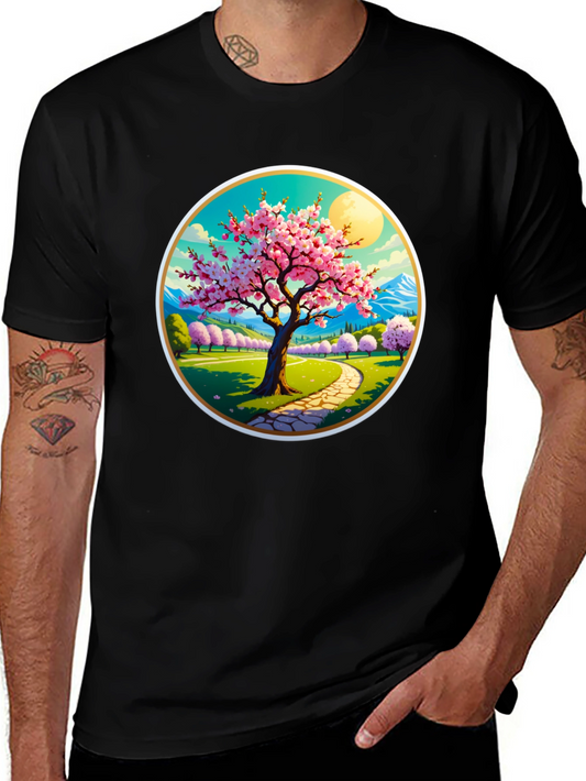 Cherry Blossom Path Black T-Shirt