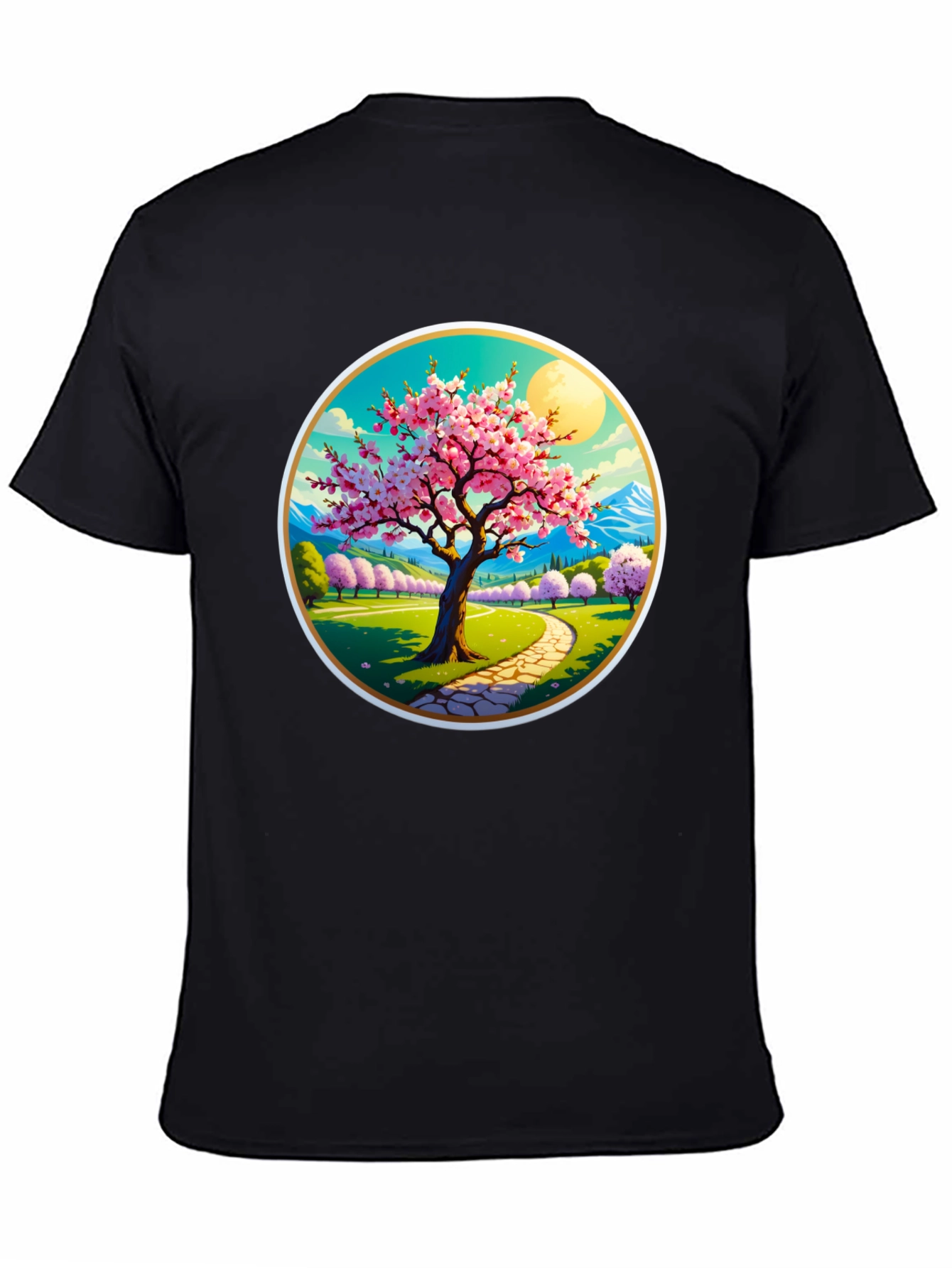 Cherry Blossom Path Black T-Shirt