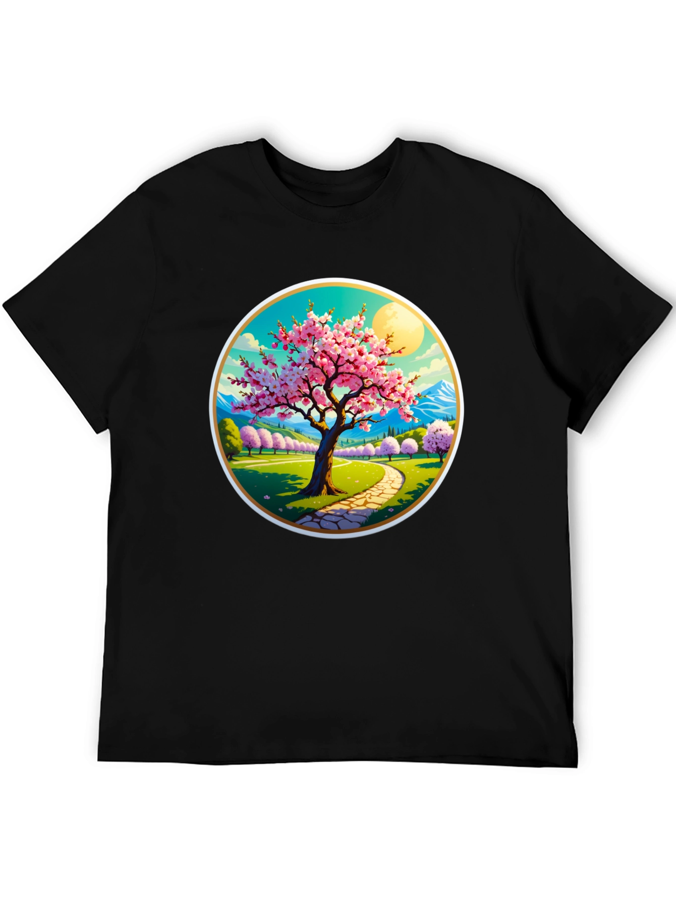 Cherry Blossom Path Black T-Shirt