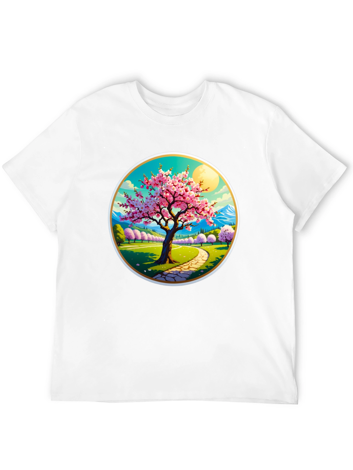Cherry Blossom Path Black T-Shirt