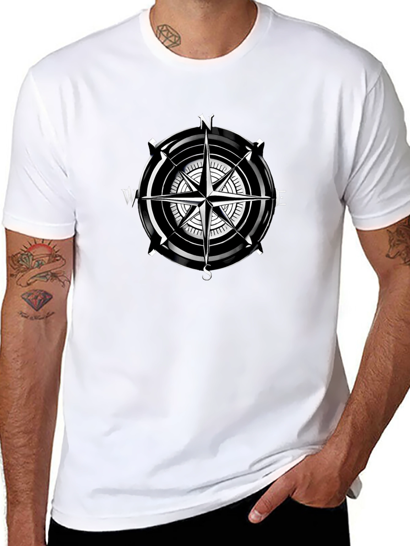 Compass Rose Graphic Black T-Shirt