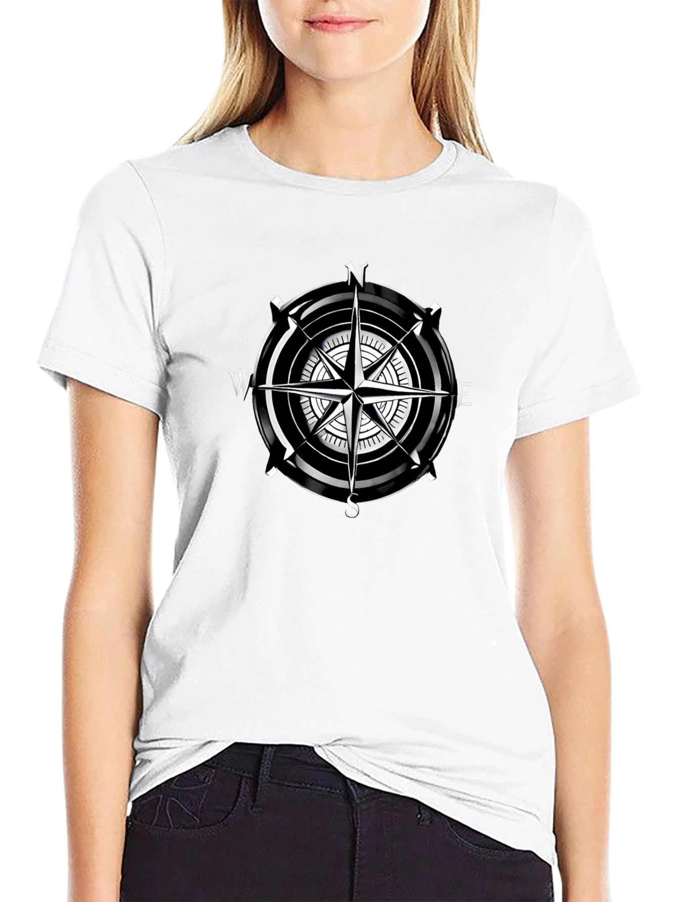 Compass Rose Graphic Black T-Shirt