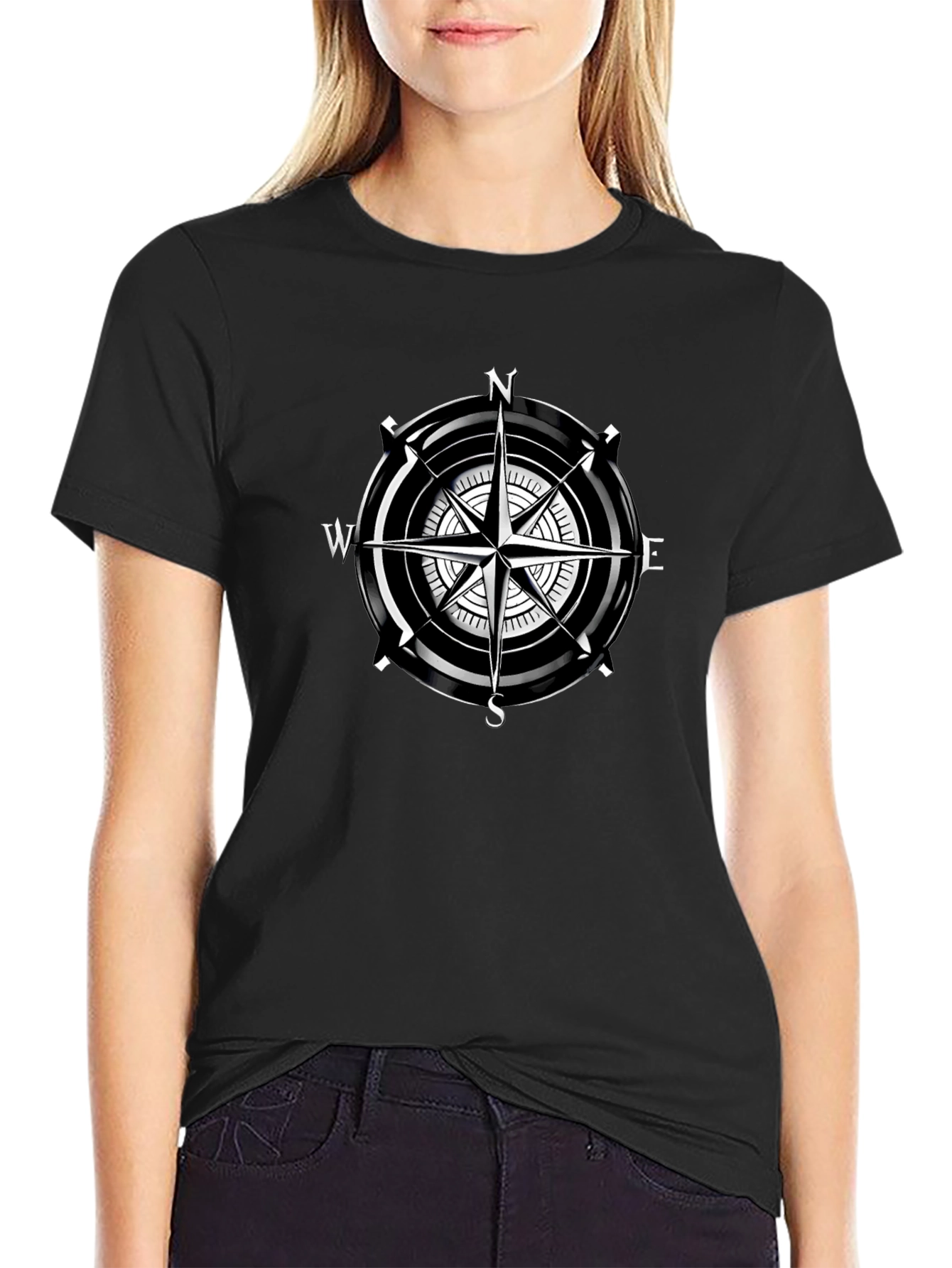 Compass Rose Graphic Black T-Shirt