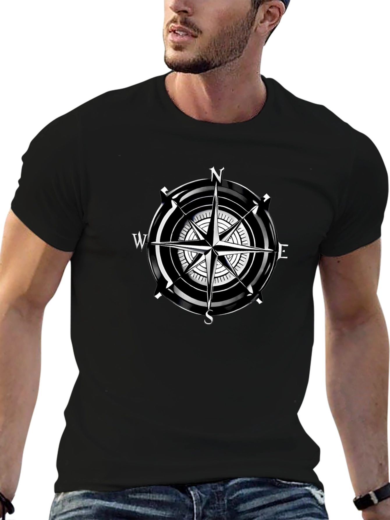 Compass Rose Graphic Black T-Shirt