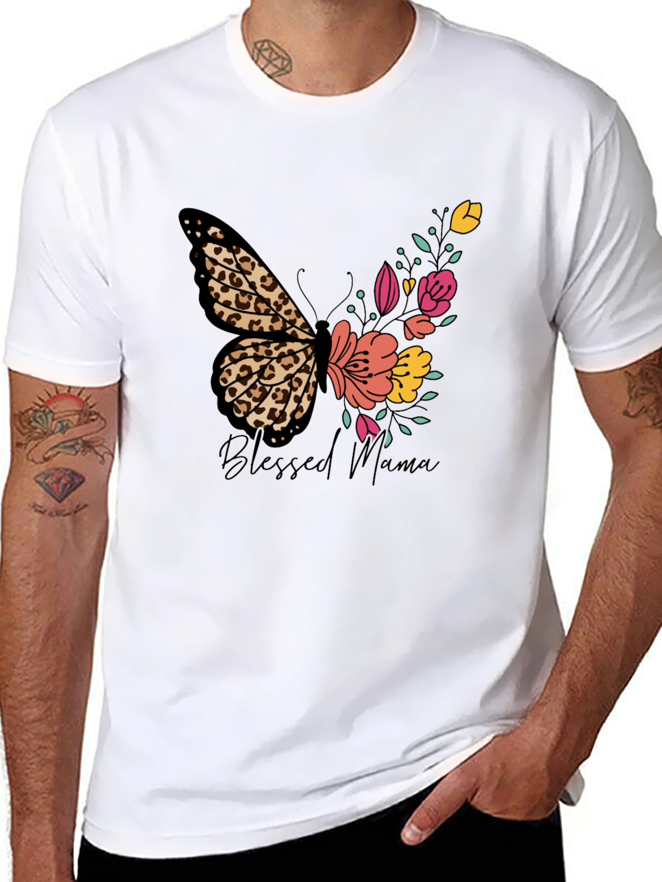Blessed Mama Butterfly Floral T-Shirt