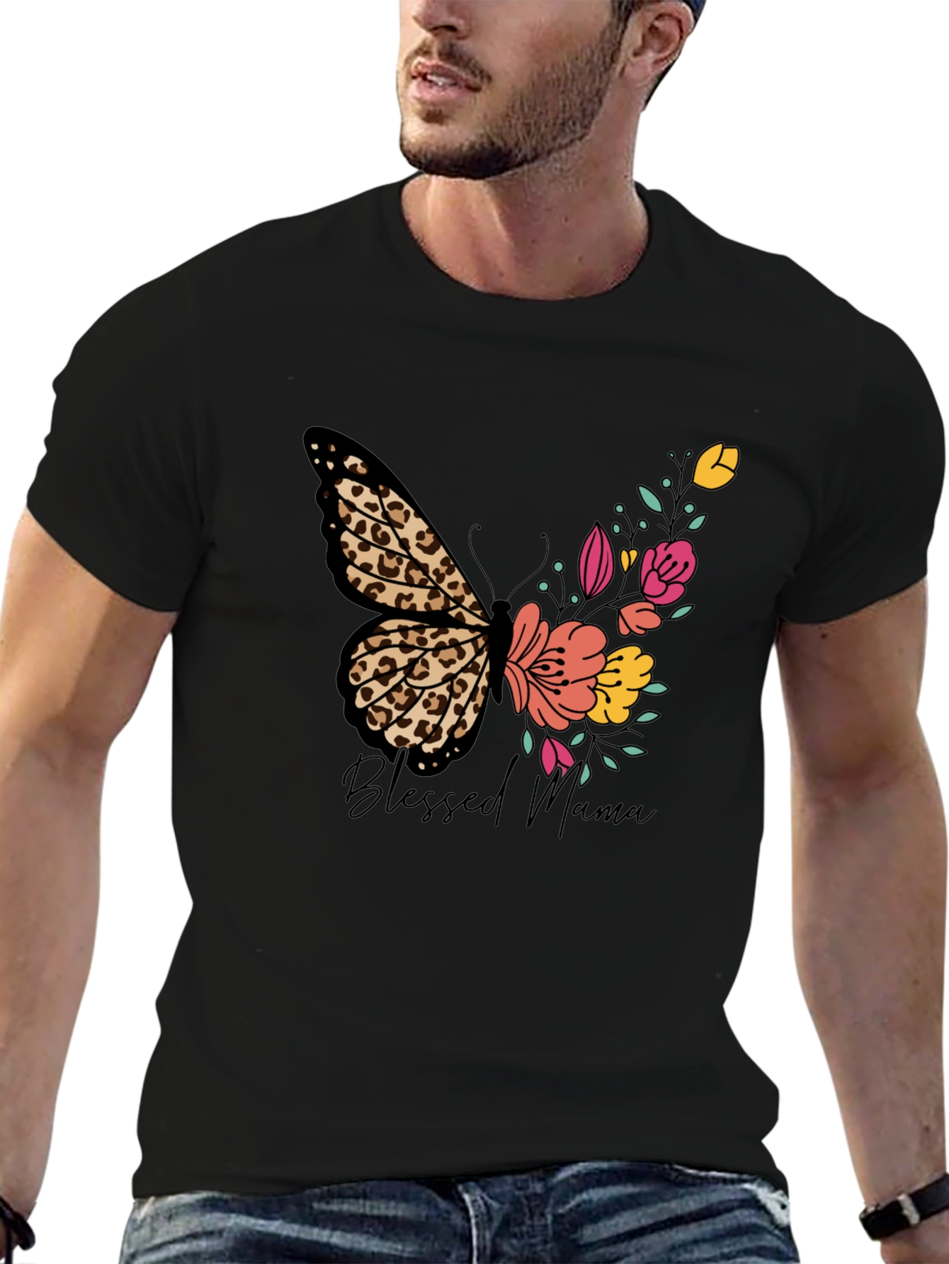 Blessed Mama Butterfly Floral T-Shirt