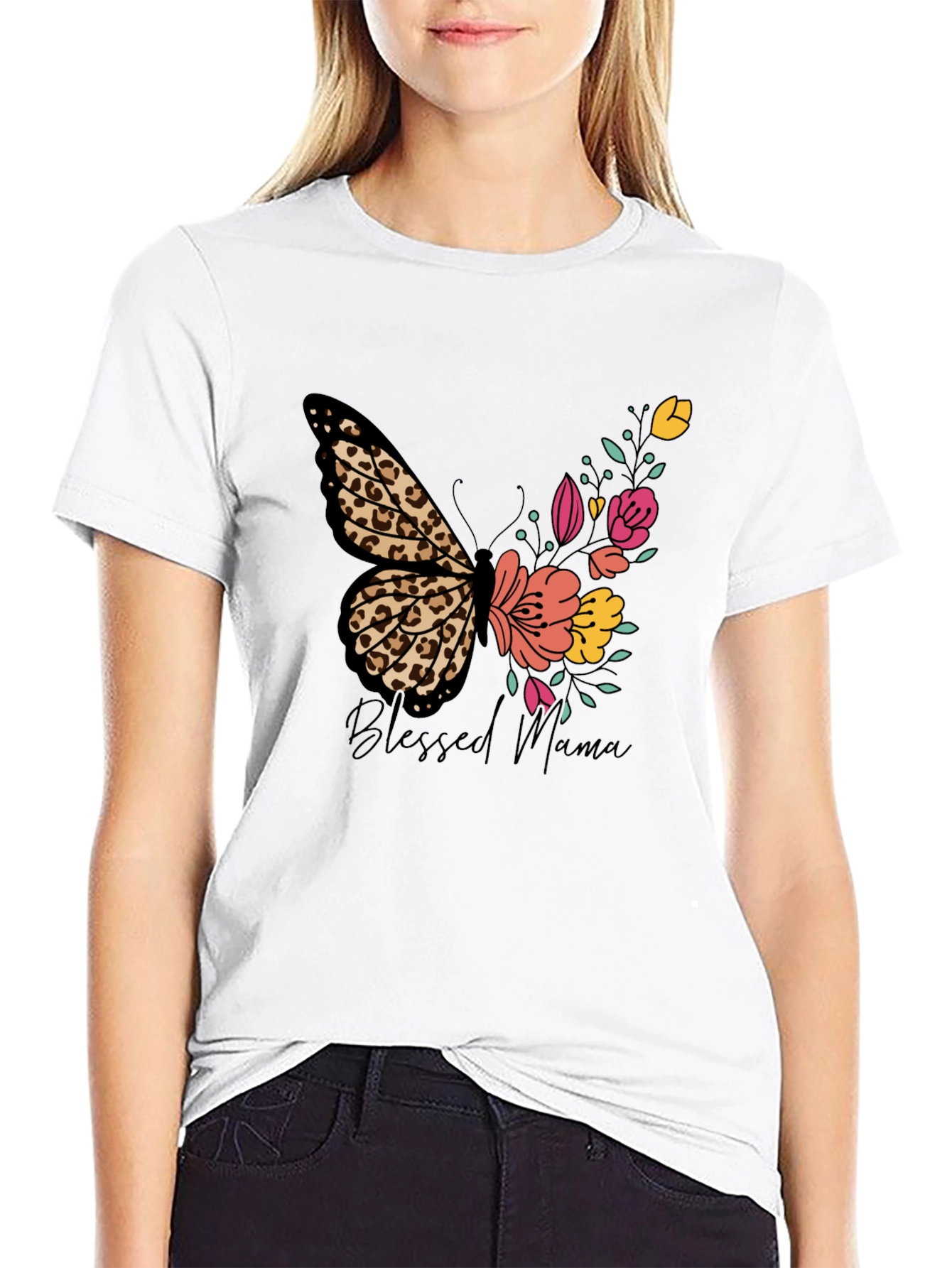 Blessed Mama Butterfly Floral T-Shirt