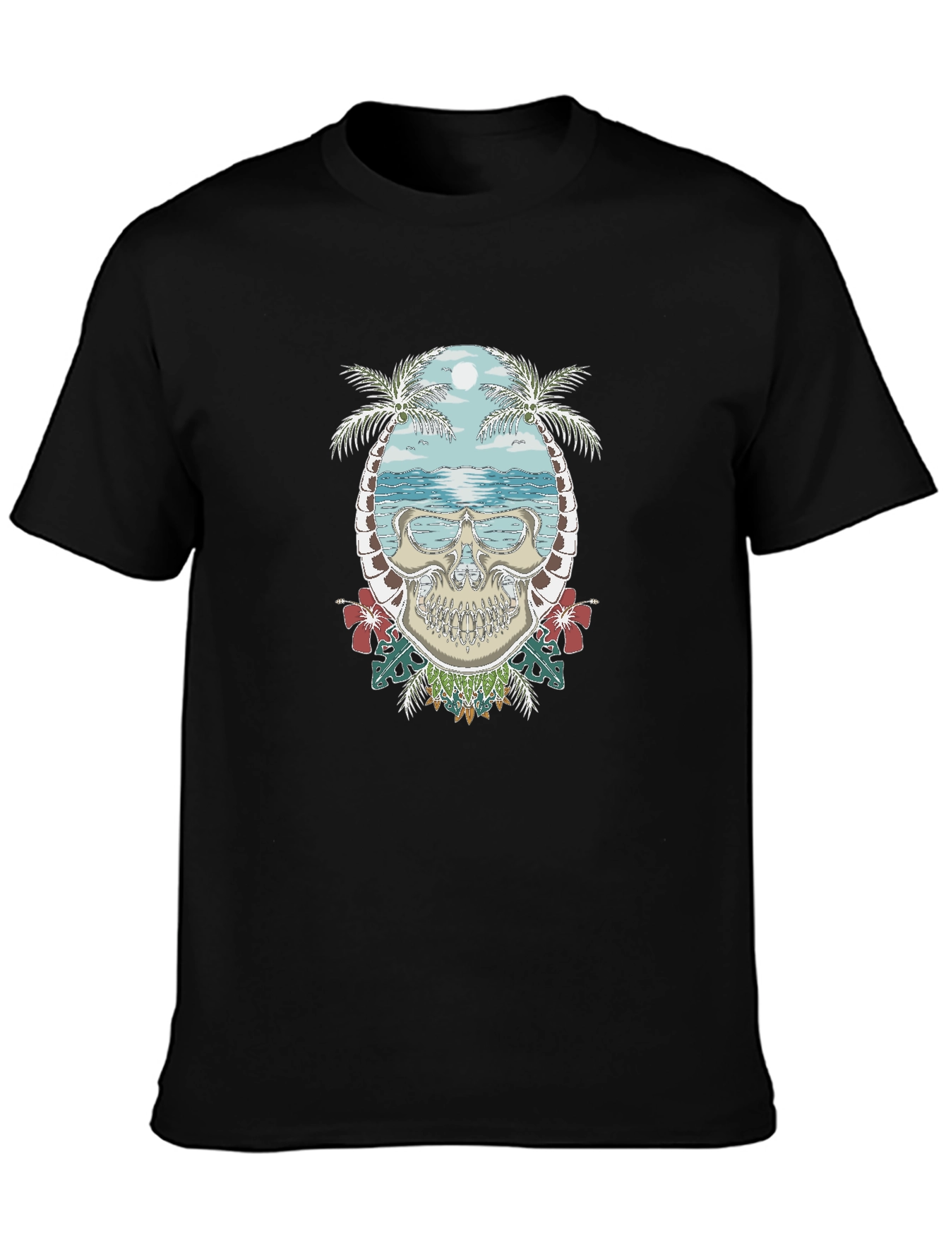 Tropical Skull Graphic Tee - Black