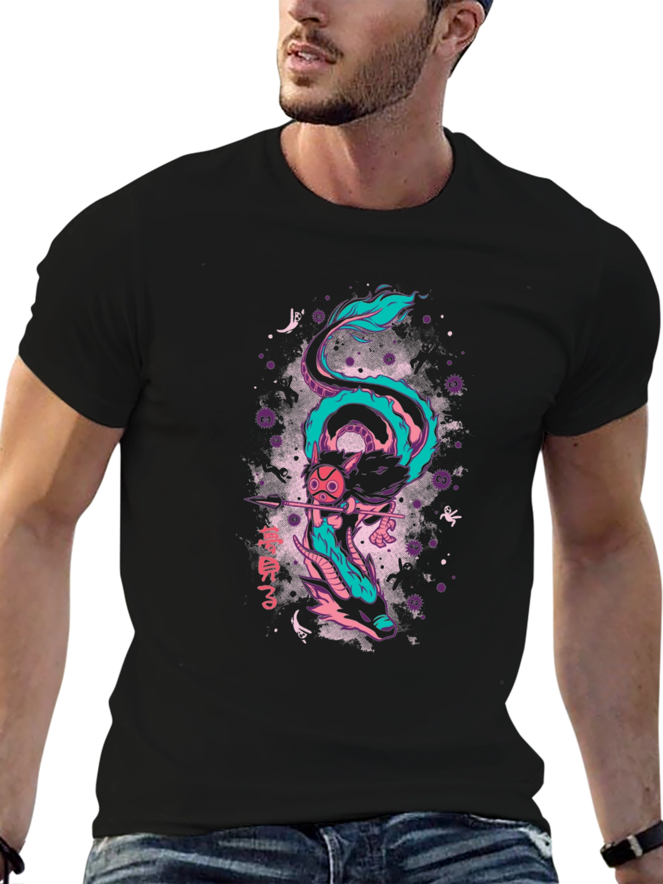 Anime Dragon Graphic T-Shirt - Black