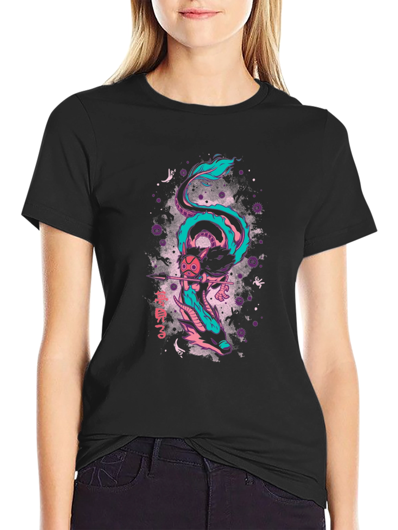 Anime Dragon Graphic T-Shirt - Black