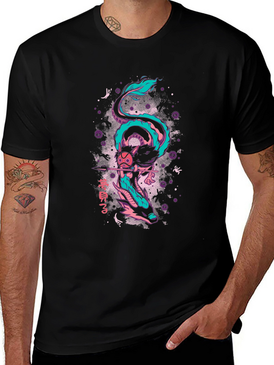 Anime Dragon Graphic T-Shirt - Black