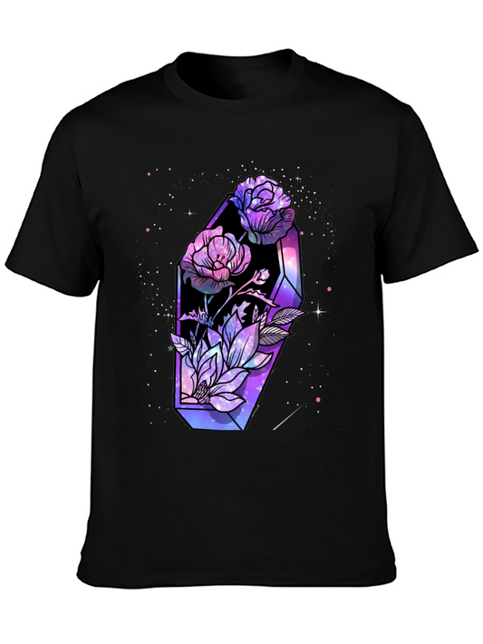 Mystic Floral Coffin Tee - Gothic Galaxy Roses T-Shirt