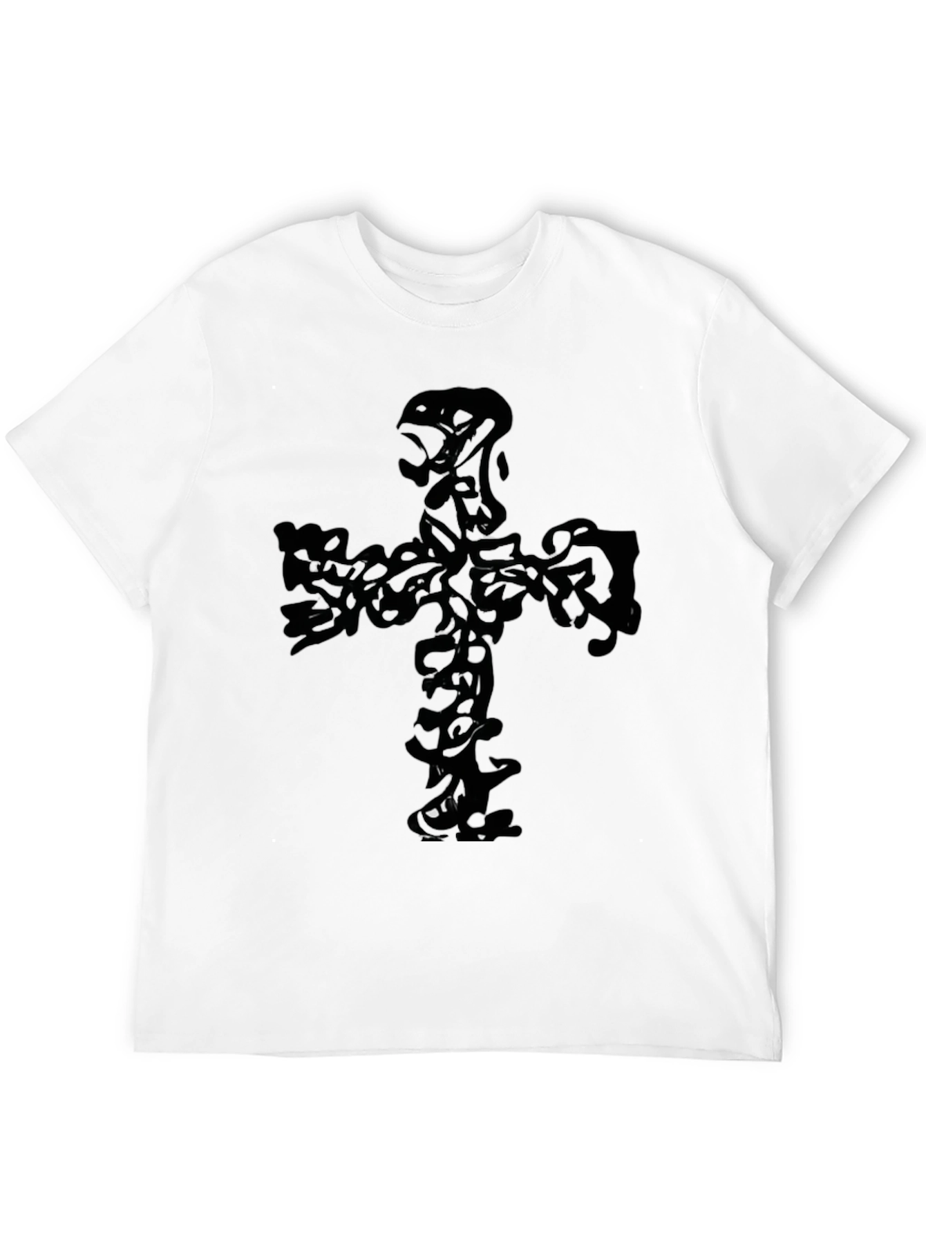 Black Graphic Tee - Abstract Cross Design