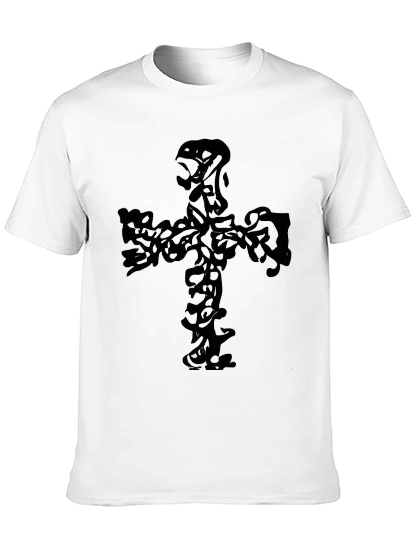 Black Graphic Tee - Abstract Cross Design