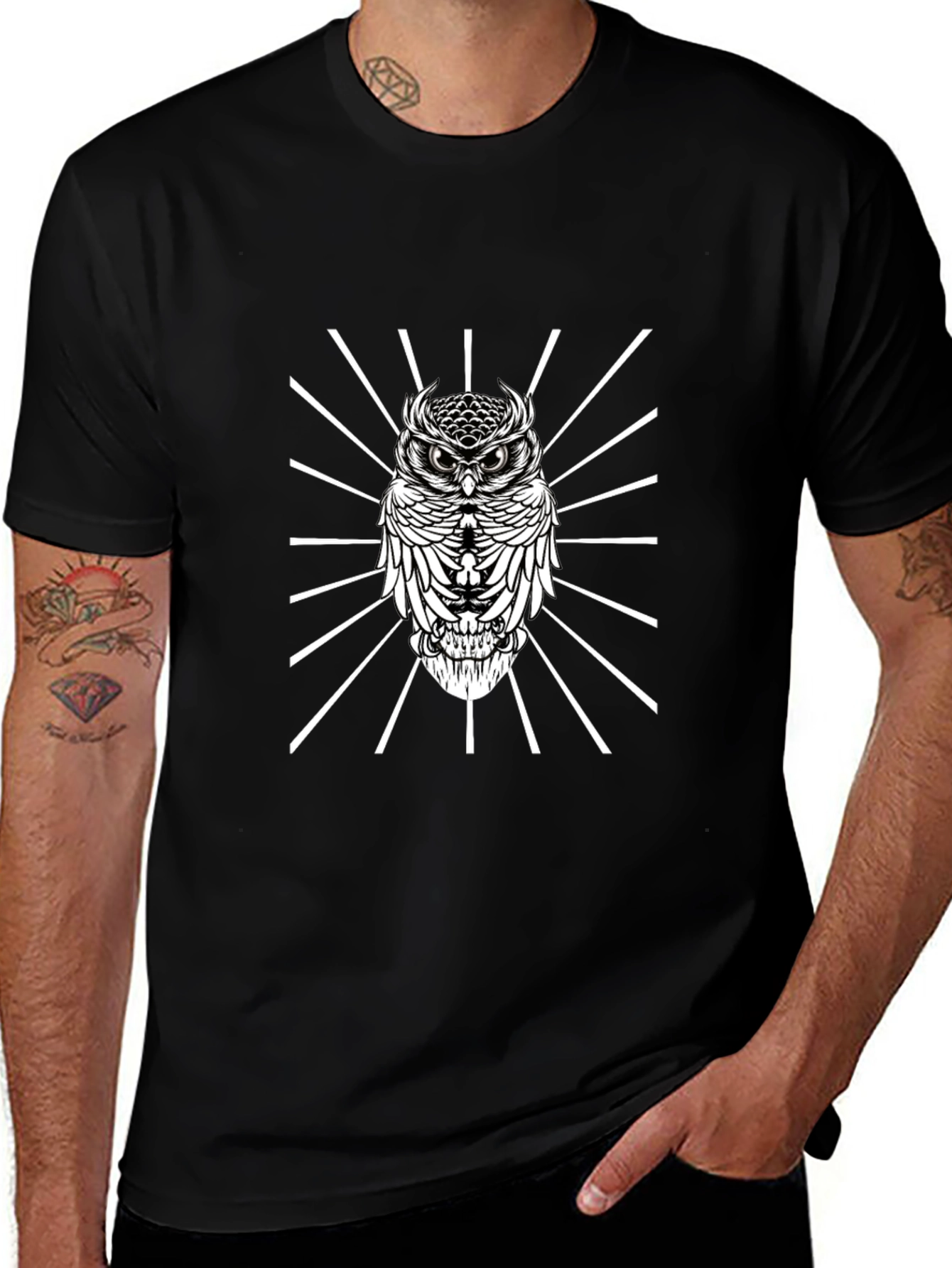 Owl Graphic Tee - Mens Black Crew Neck T-Shirt