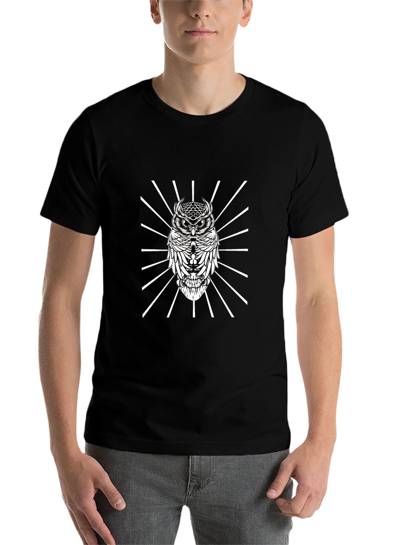 Owl Graphic Tee - Mens Black Crew Neck T-Shirt