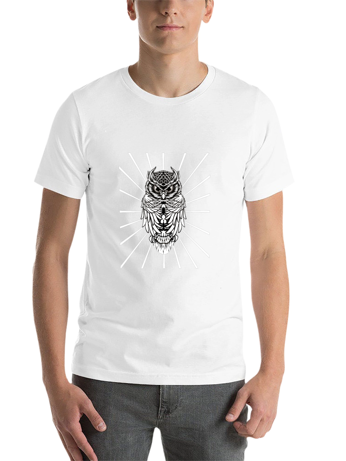 Owl Graphic Tee - Mens Black Crew Neck T-Shirt