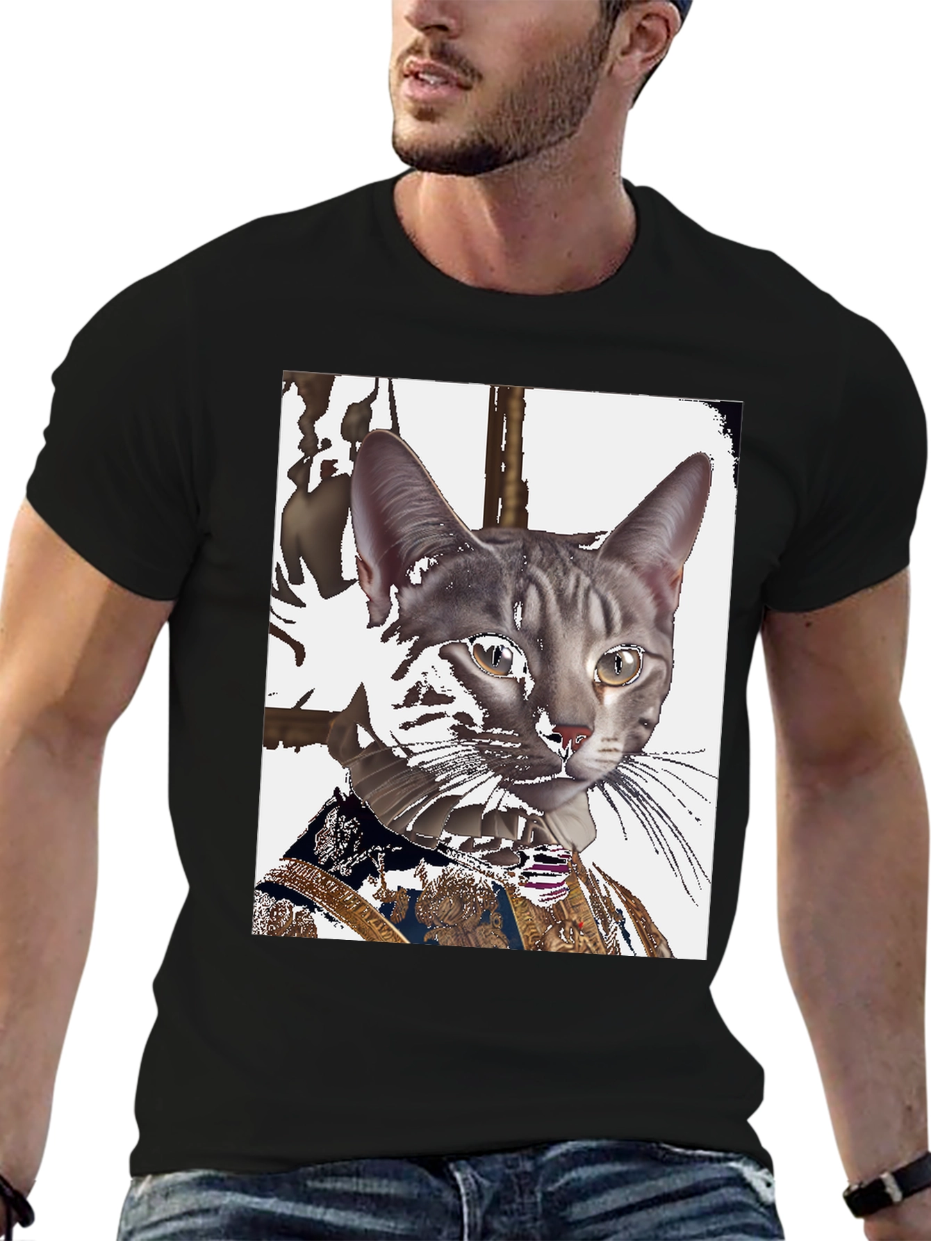 Royal Cat Portrait T-Shirt - Unique Graphic Tee