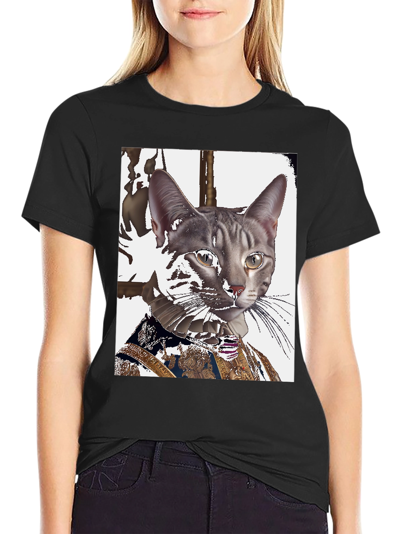 Royal Cat Portrait T-Shirt - Unique Graphic Tee