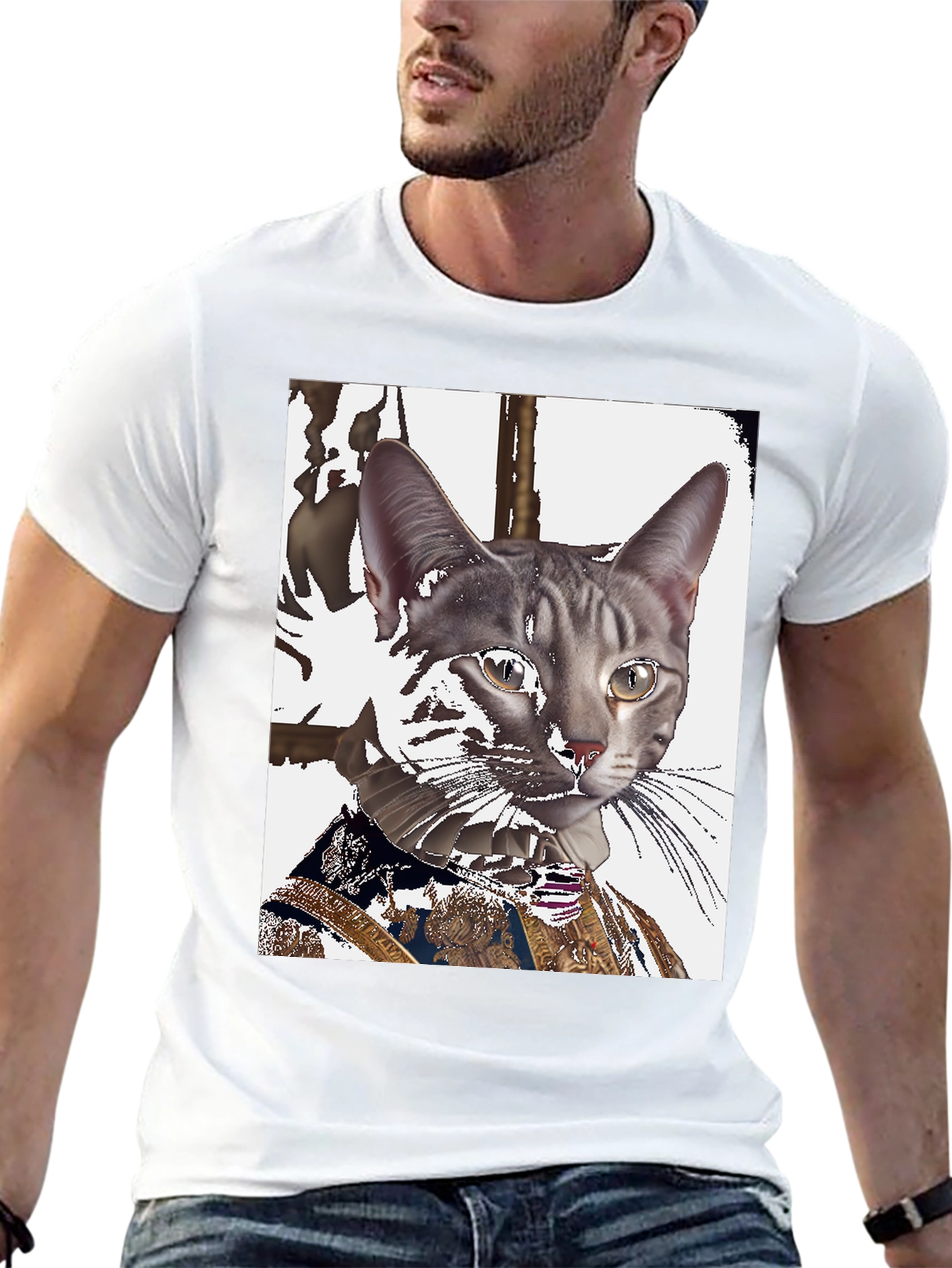 Royal Cat Portrait T-Shirt - Unique Graphic Tee