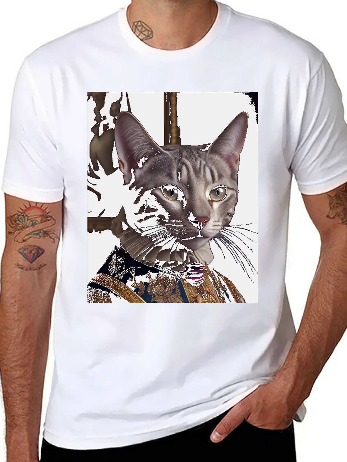 Royal Cat Portrait T-Shirt - Unique Graphic Tee