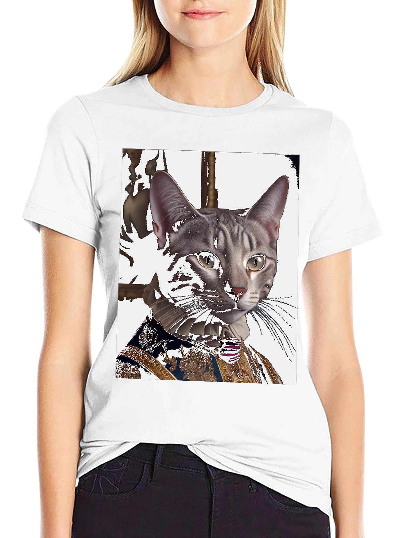 Royal Cat Portrait T-Shirt - Unique Graphic Tee