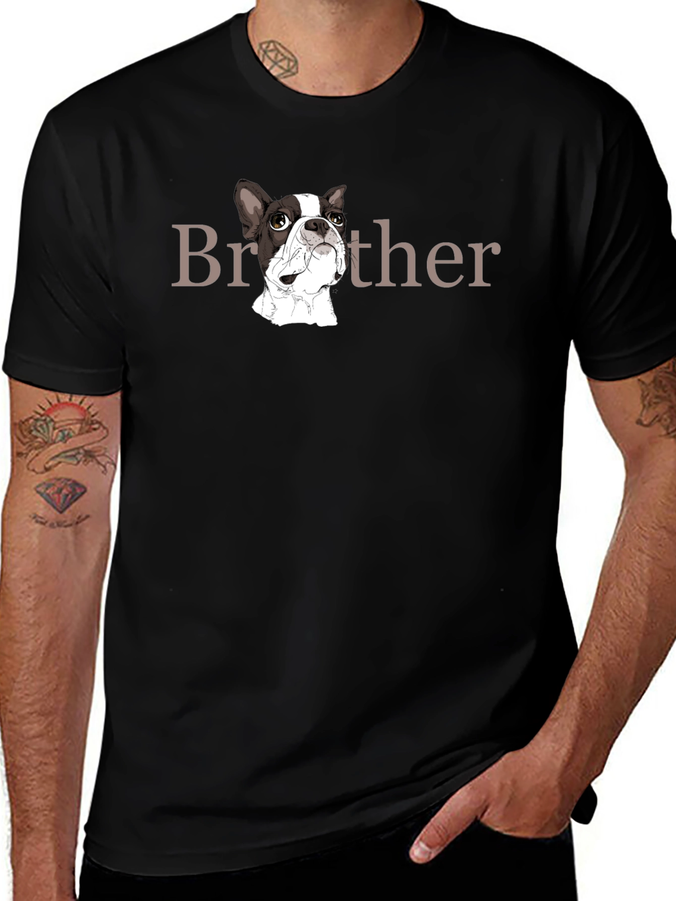 Brother Dog Graphic Black T-Shirt