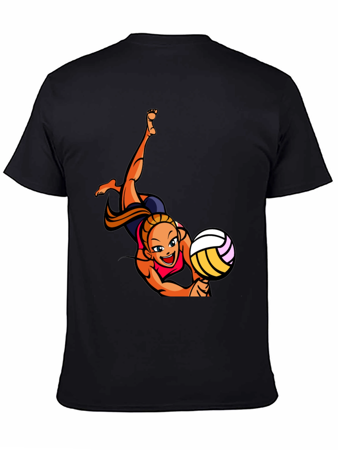 Volleyball Player Graphic Tee - Black Cotton T-Shirt