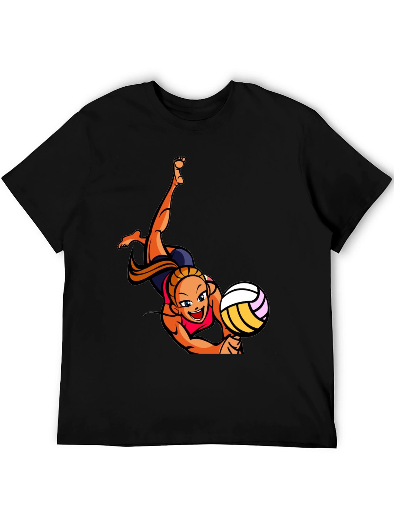 Volleyball Player Graphic Tee - Black Cotton T-Shirt