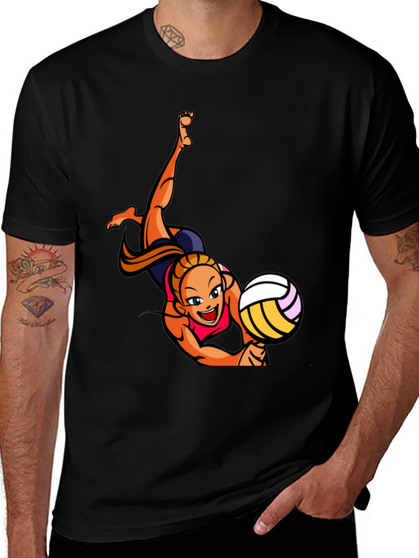 Volleyball Player Graphic Tee - Black Cotton T-Shirt