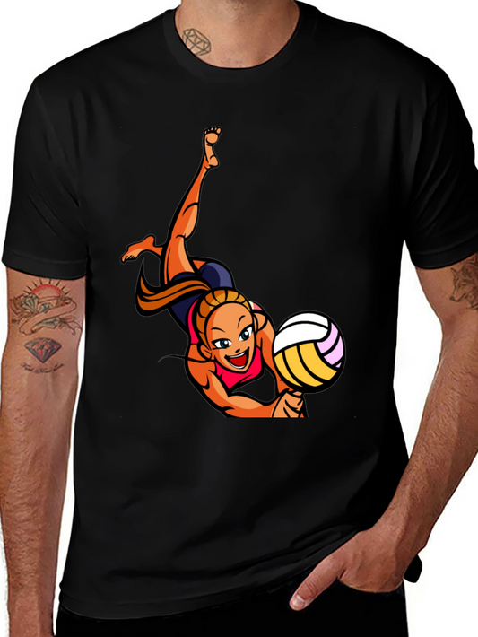 Volleyball Player Graphic Tee - Black Cotton T-Shirt