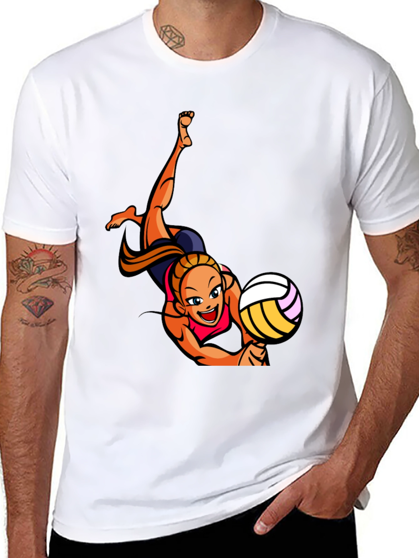 Volleyball Player Graphic Tee - Black Cotton T-Shirt