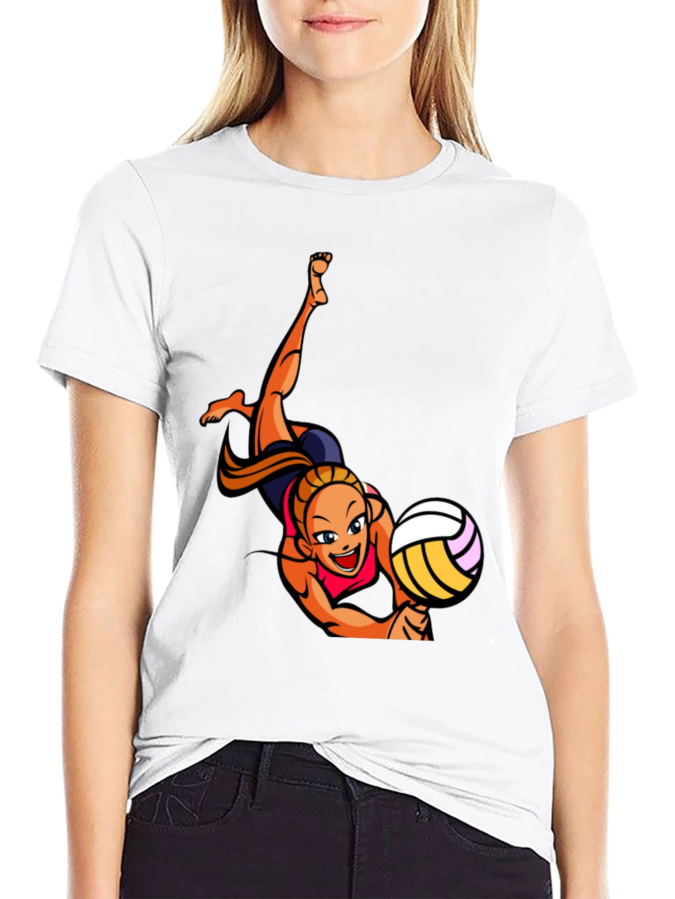 Volleyball Player Graphic Tee - Black Cotton T-Shirt