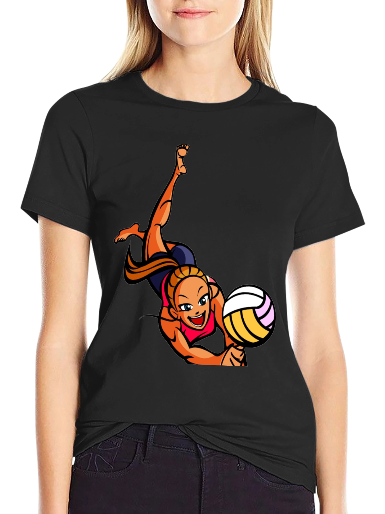 Volleyball Player Graphic Tee - Black Cotton T-Shirt