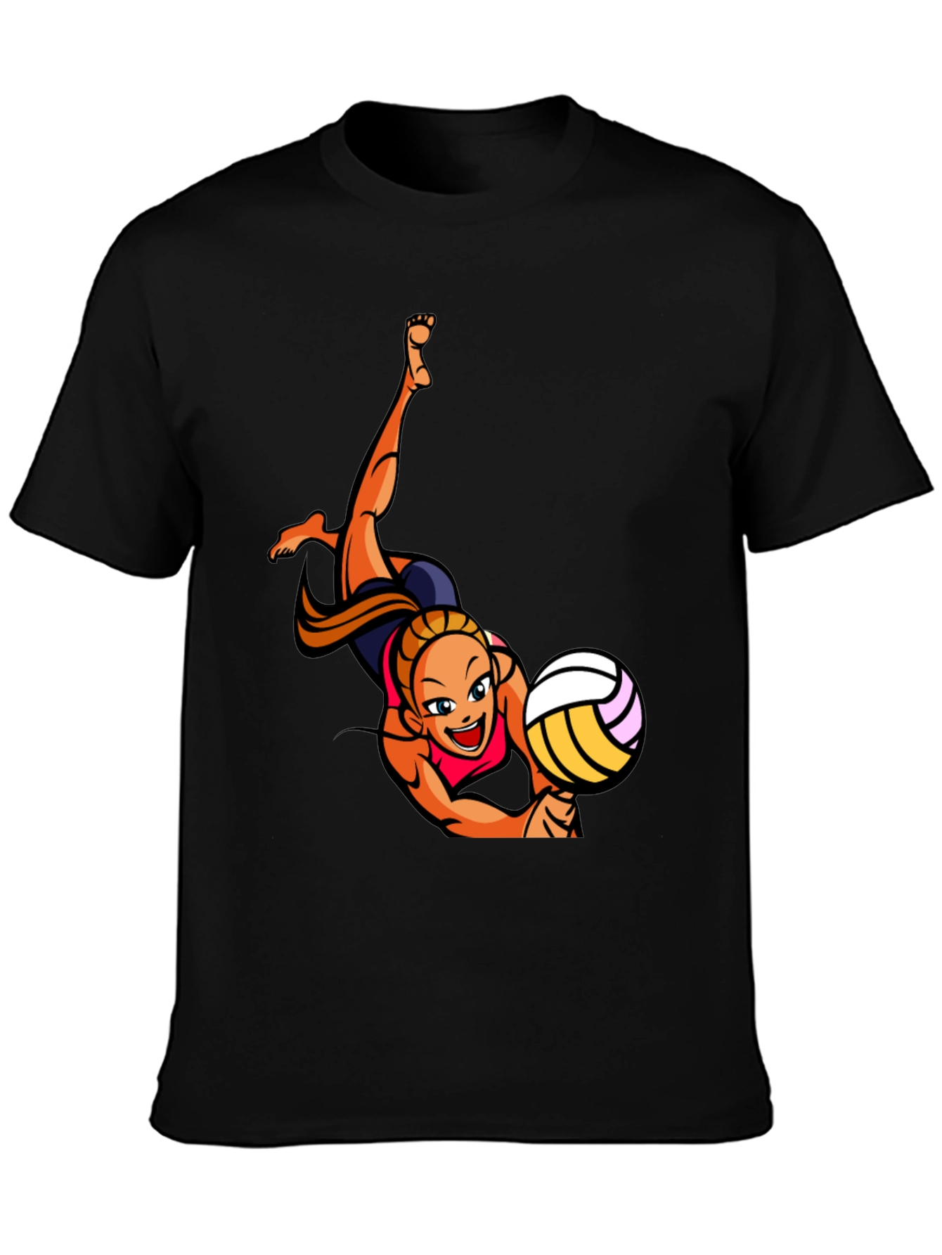 Volleyball Player Graphic Tee - Black Cotton T-Shirt