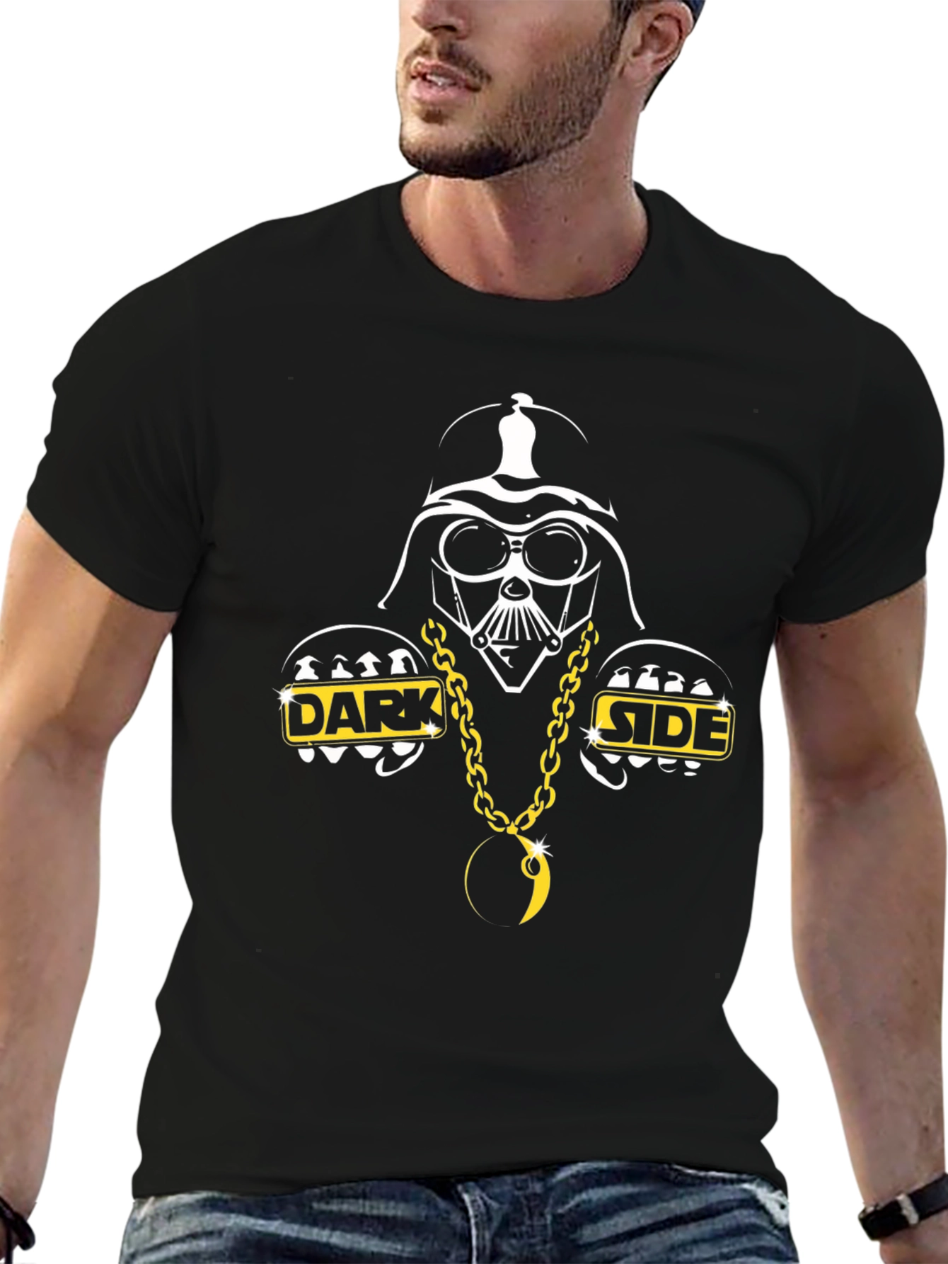 Darth Vader Dark Side Gold Chain Black T-Shirt