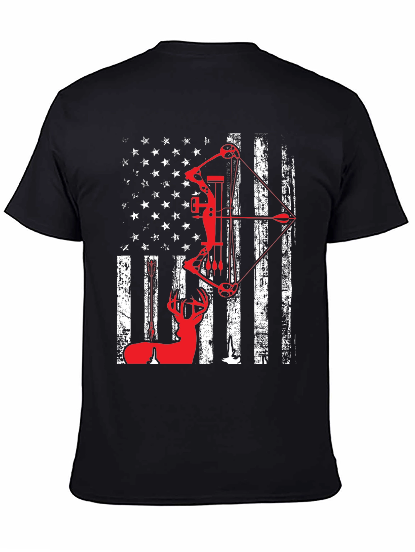 Patriotic Bow Hunting T-Shirt - Deer and American Flag