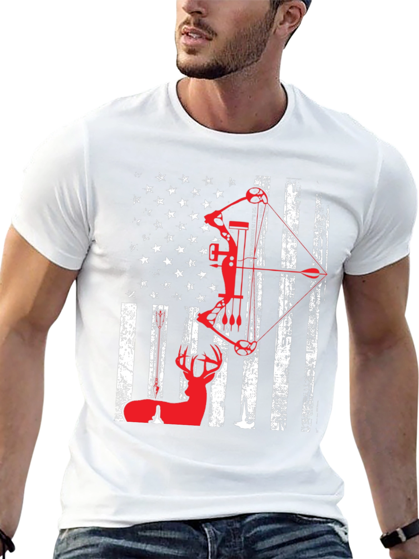 Patriotic Bow Hunting T-Shirt - Deer and American Flag