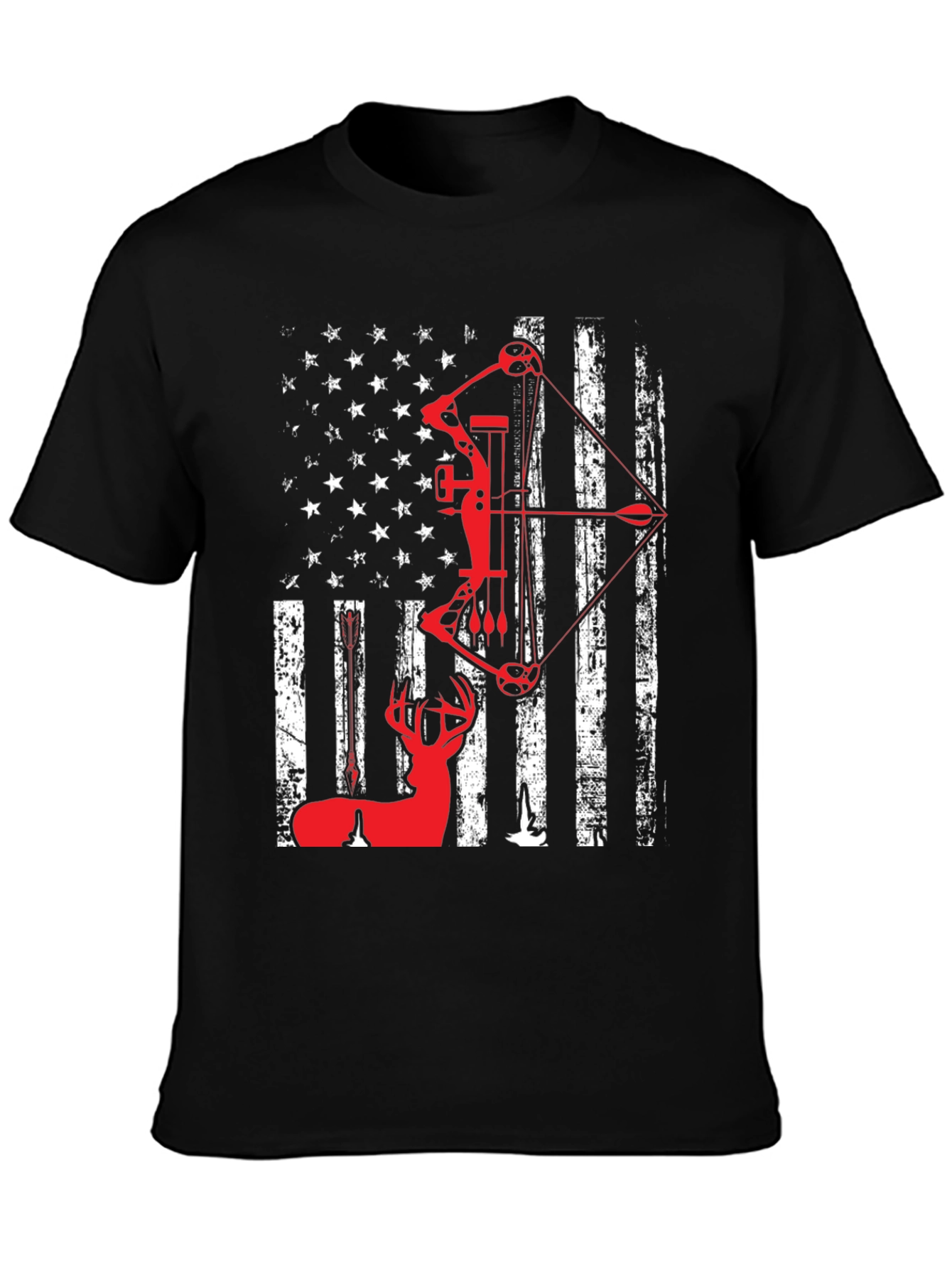 Patriotic Bow Hunting T-Shirt - Deer and American Flag