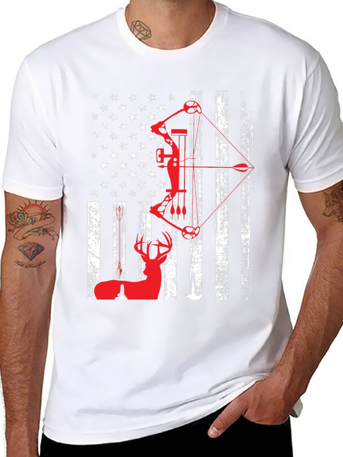 Patriotic Bow Hunting T-Shirt - Deer and American Flag
